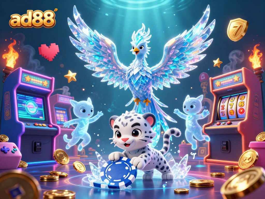 Experience ad88 casino excitement with an ice phoenix, vibrant games, and rich visual detail