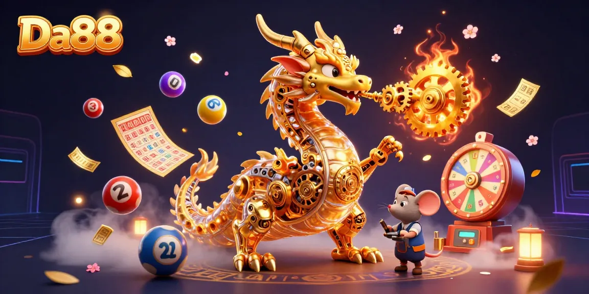 Experience incredible wins at Da88 casino with a vibrant and dynamic 3D illustration showcasing thrilling gaming elements.