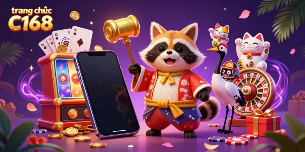 Experience the vibrant thrill of the casino world at trang chủ C168 with interactive gaming elements and festive characters.