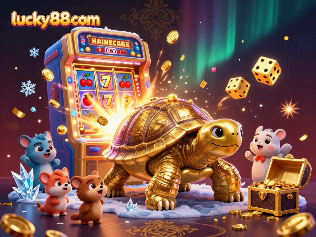 Spin the reels at lucky88com with our vibrant 3D digital illustration showcasing an exciting casino atmosphere.