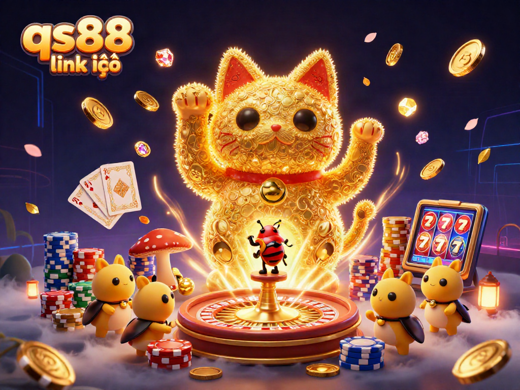 Experience excitement at qs88 link vào with a vibrant golden lucky cat illustration capturing casino magic.