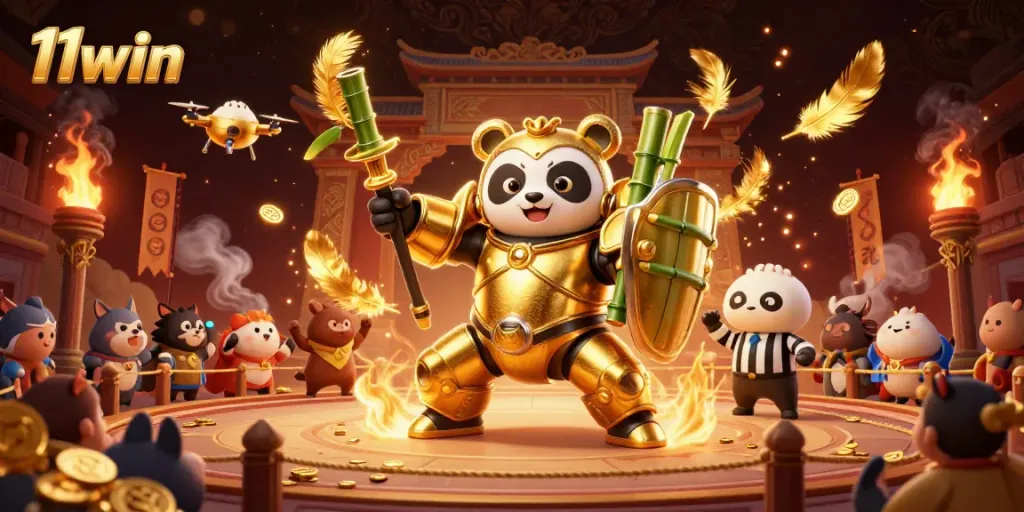 Engage in thrilling gameplay at 11win, featuring dynamic golden panda and exciting gambling elements.
