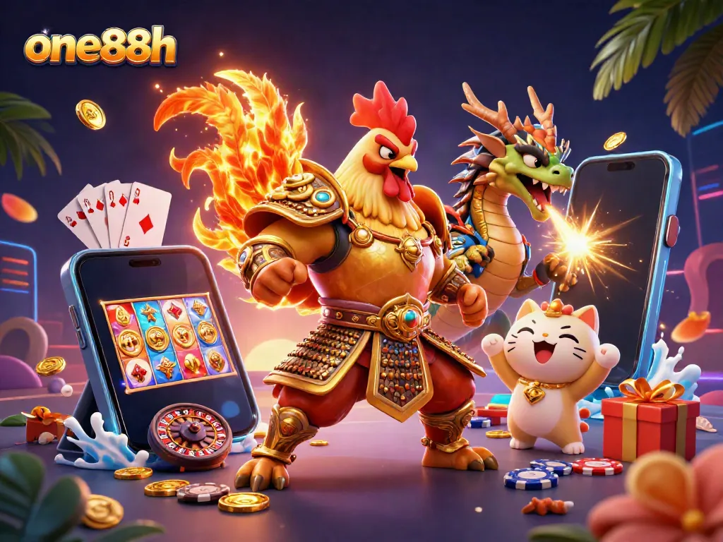 Experience gaming excitement with one88h as a roaring rooster warrior and dragon hatchling dominate the casino scene.