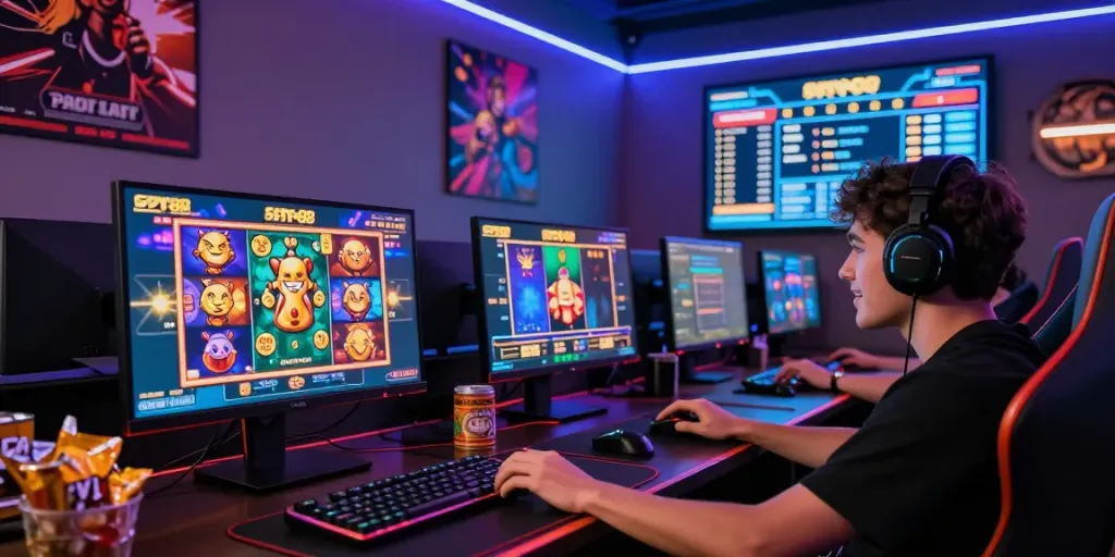 Pengalaman bermain slot88 online dengan suasana gaming yang energik dan perangkat modern.