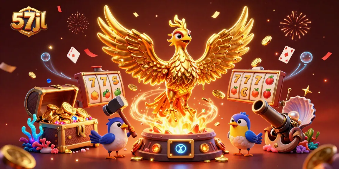 Experience the thrill of 57jl slots with a golden phoenix and vibrant casino elements