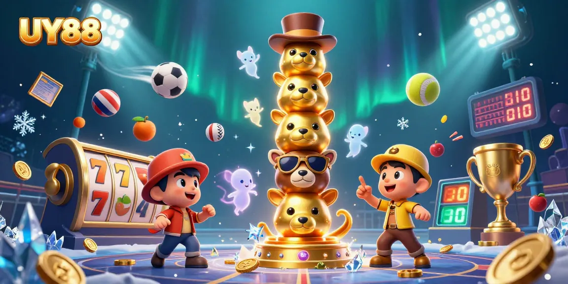 Engage with UY88's vibrant casino scene featuring a golden totem pole and dynamic slots.