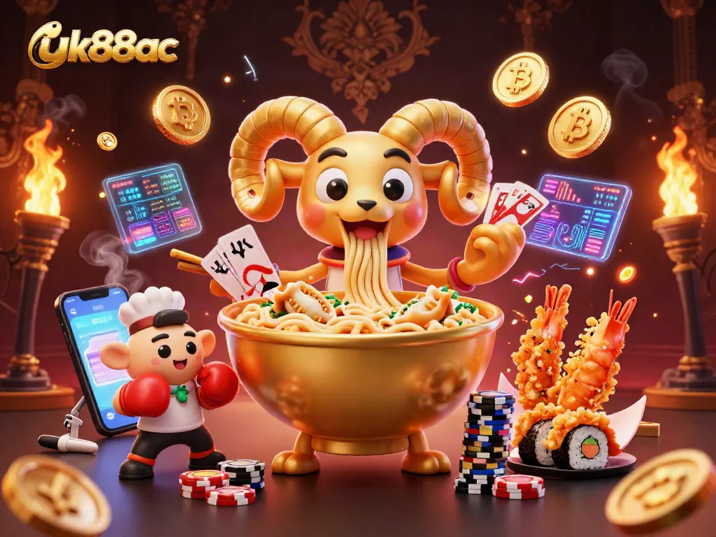 Experience the thrill of gaming with uk88ac's vibrant 3D casino scene featuring dynamic characters and cryptocurrency elements.