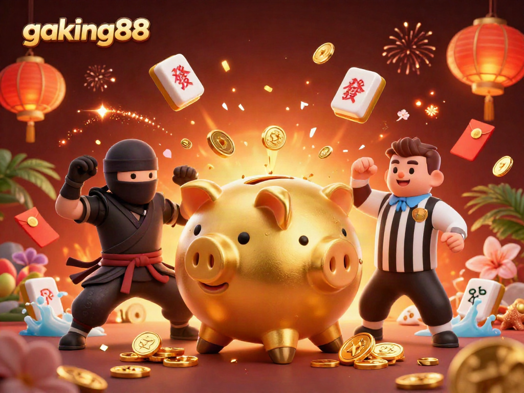Experience winning moments with gaking88 and vibrant gaming action in this animated 3D illustration.