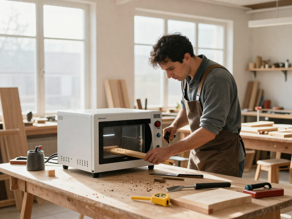 Eliminate wood pests with Shashel® microwave technology in a modern workshop.
