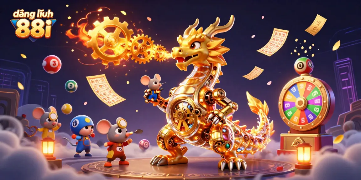 Experience the excitement of đăng nhập 88i with a dynamic scene featuring a golden dragon and colorful lottery elements.