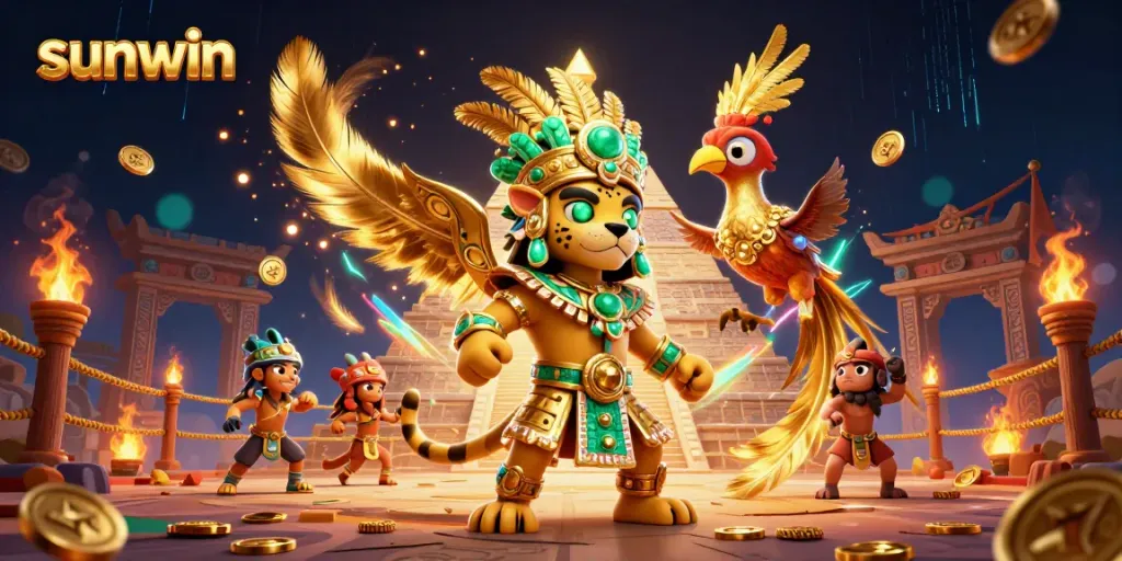 Experience the thrill with sunwin as a Mayan jaguar priest leads a vibrant festival of gambling and excitement.