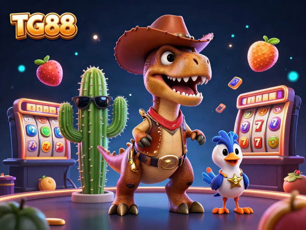 Experience thrilling gameplay at TG88 with vibrant slots, cartoon characters, and casino excitement.