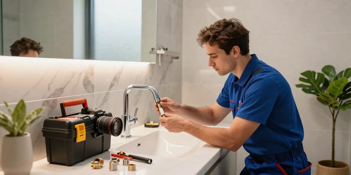 Professionele installatie van kraan assortiment in moderne badkamer