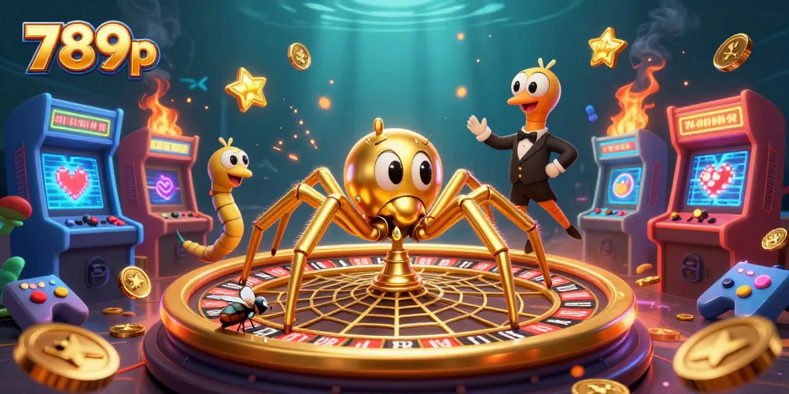 Engage in thrilling bets at 789p with a dynamic casino scene featuring a golden spider roulette.