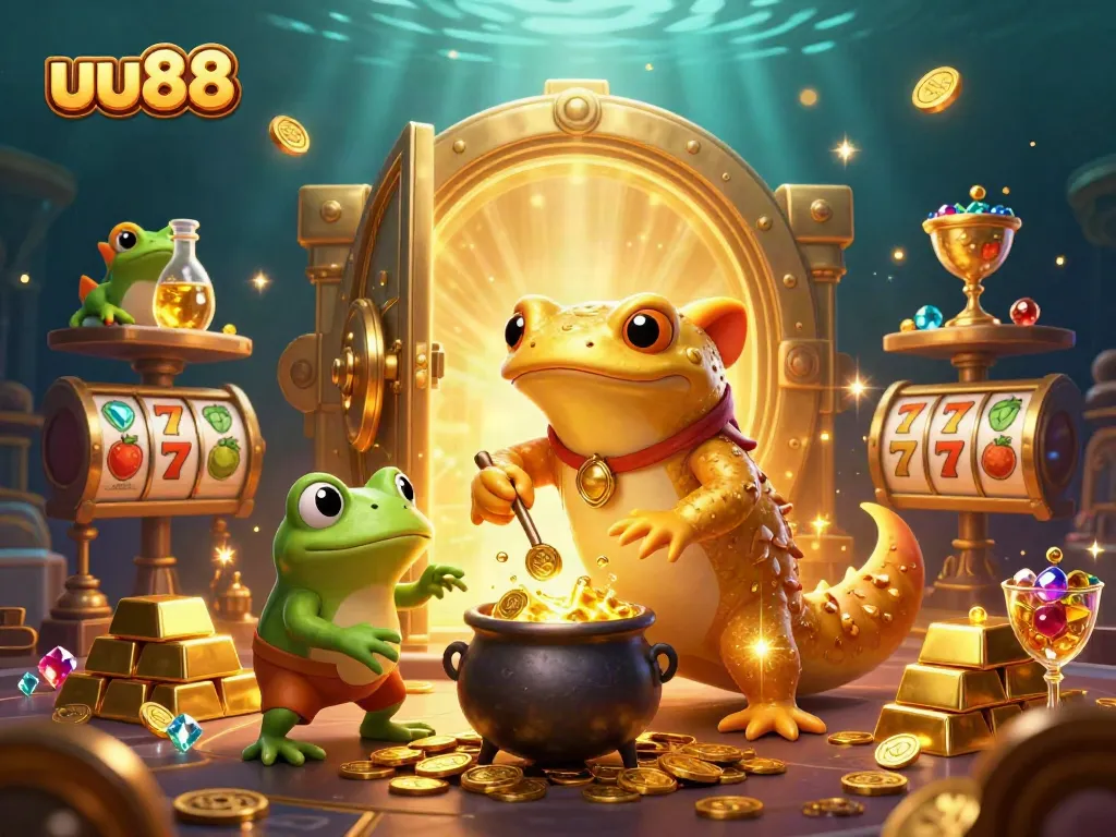 Explore the vibrant casino magic of uu88 with a golden salamander and alchemist.