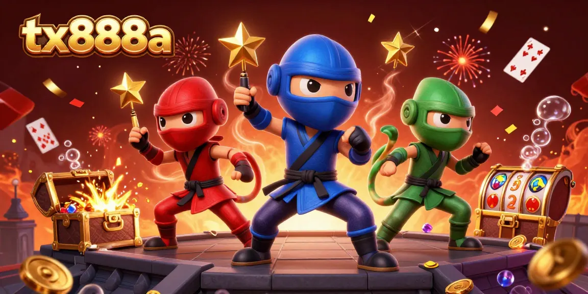 Experience thrilling adventures at tx888a with chameleon ninjas in a vibrant casino-inspired scene.
