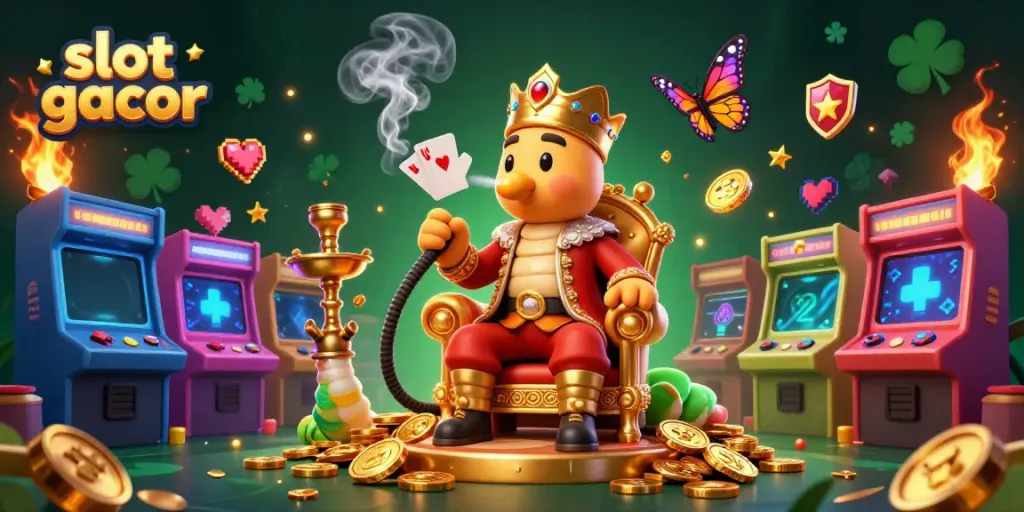 Experience slot gacor adventures with vibrant characters and gaming action, all in a lively casino setting.
