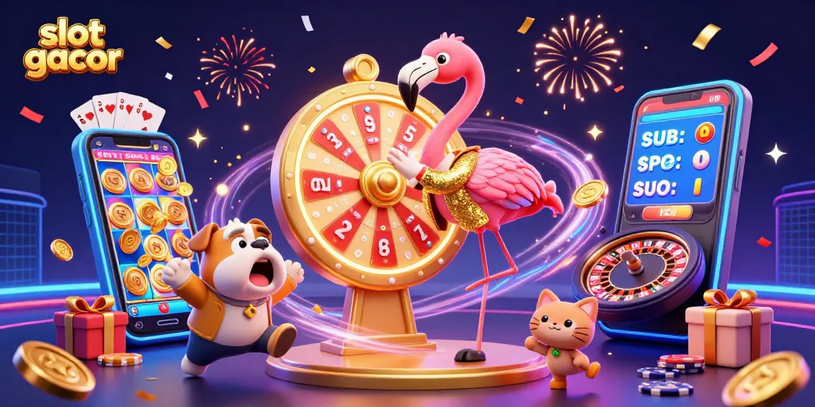 Experience the excitement of slot gacor with interactive characters, wealth, and casino themes in this vibrant scene.