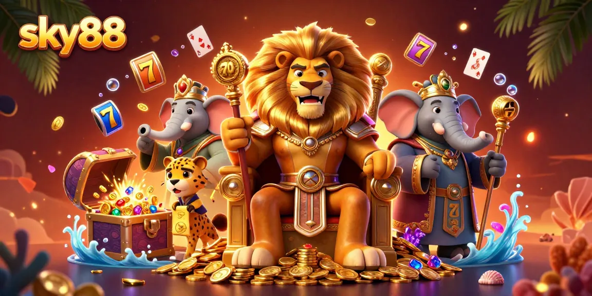 Join the fun at sky88 as the lion king and friends celebrate with thrilling slot games and treasures!