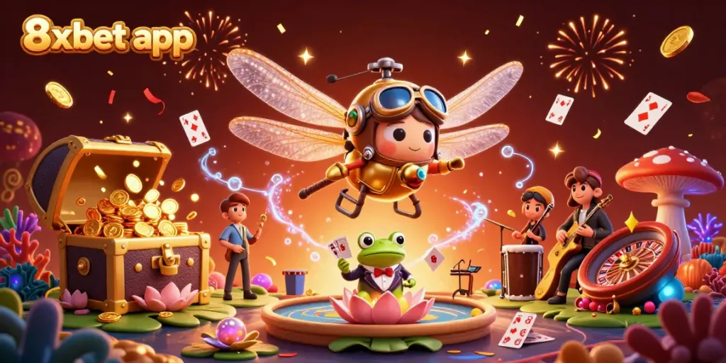 Experience the excitement of the 8xbet app with vibrant casino scenes and engaging characters.