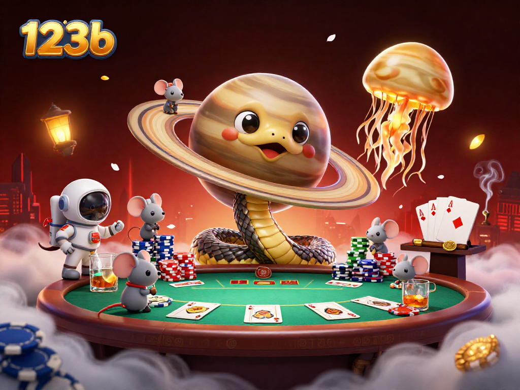 Celebrate winning at 123b casino with a dynamic roulette scene featuring cosmic characters.