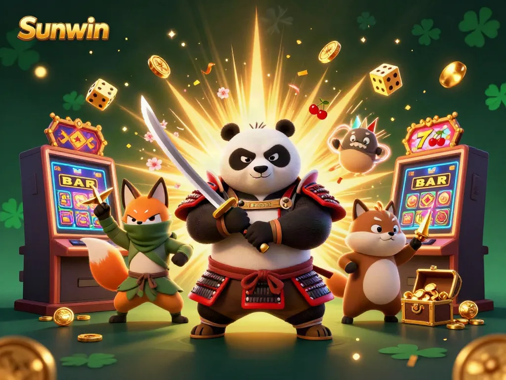 Experience exciting gameplay with Sunwin's vibrant casino world, featuring dynamic slot elements and animated characters.