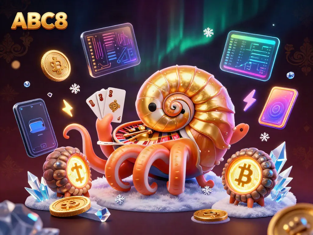 Experience the thrill of winning with ABC8 in this dynamic casino scene featuring a giant nautilus and crypto elements.
