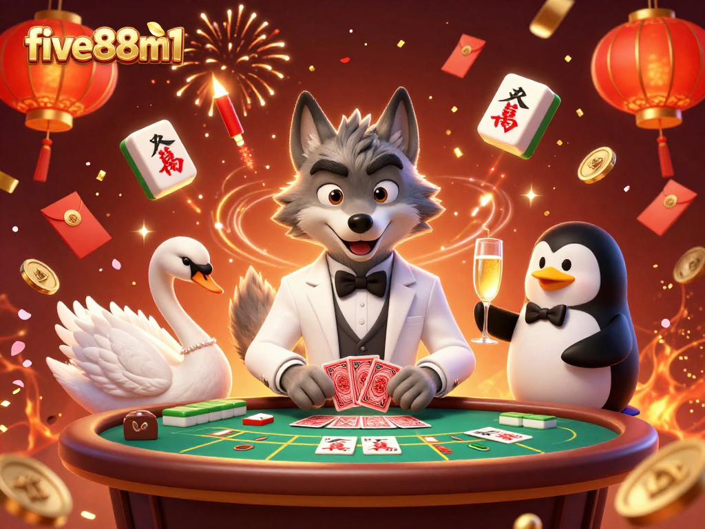 Experience thrilling baccarat gameplay with five88m1 in a festive casino scene featuring enchanting characters.