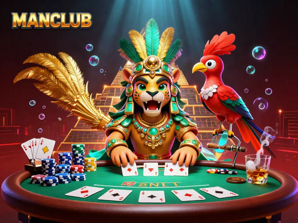 Engage in poker at MANCLUB with dynamic action around a vivid gaming scene.