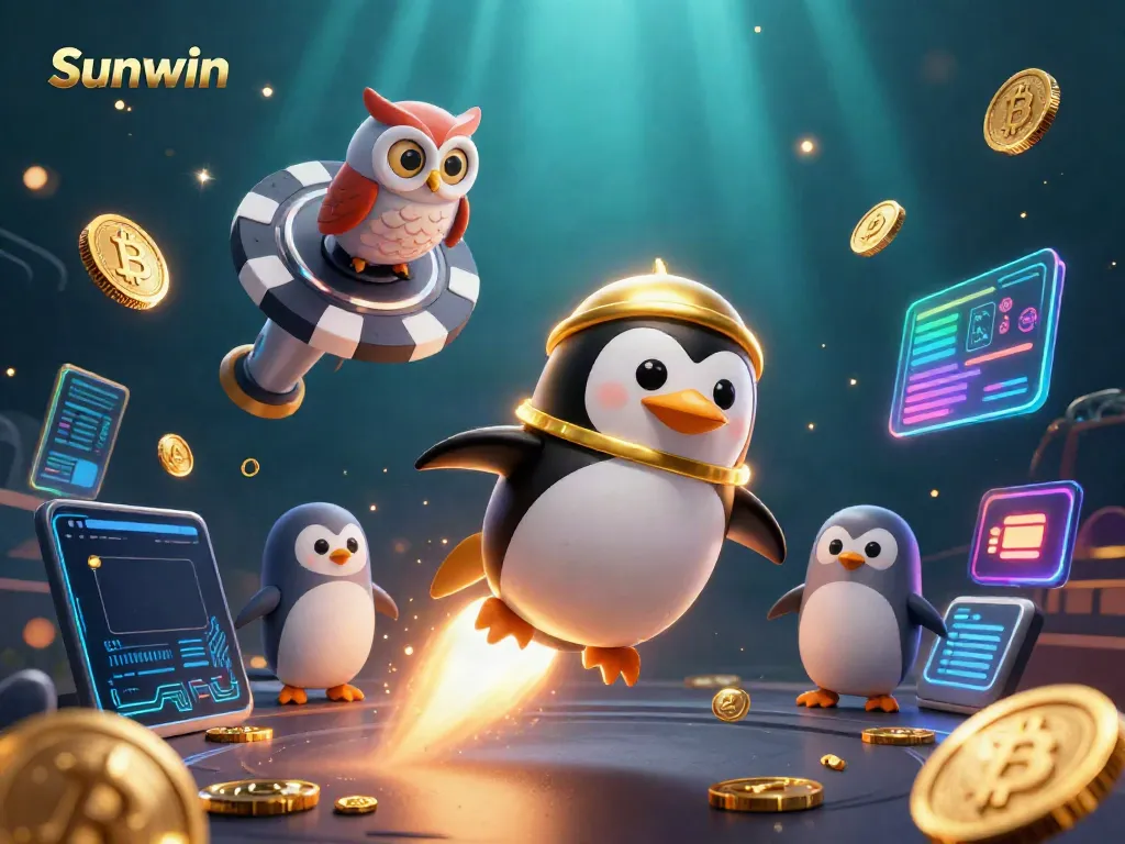 Experience thrilling gameplay at Sunwin with a 3D cartoon penguin and vibrant casino features.