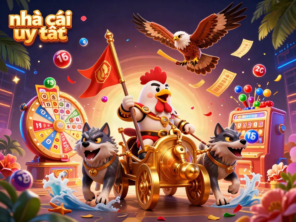 Experience thrilling gaming with nhà cái uy tín in an exciting casino-themed illustration.