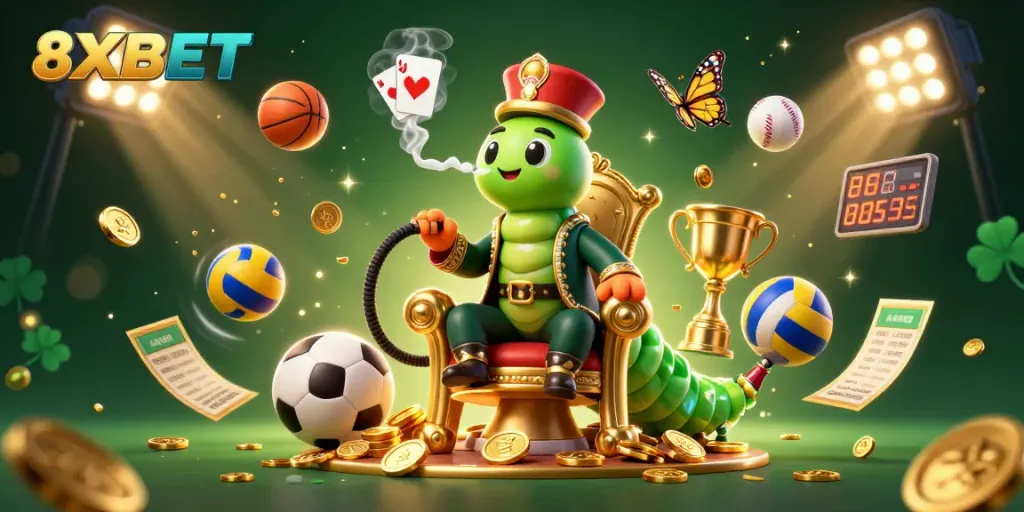 Bet on your favorite games at 8XBET with our immersive 3D casino illustration showcasing vibrant elements.