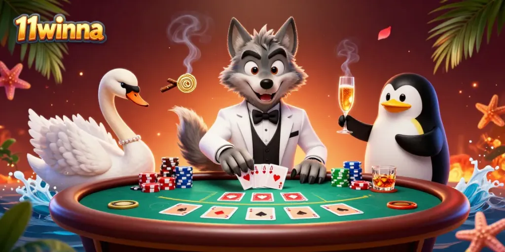 Experience thrilling games at 11winna with vibrant characters at a casino table, showcasing exciting gameplay.