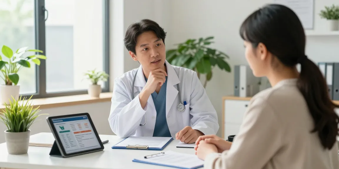Engaging consultation about Genotropin with healthcare professional in modern clinic setting.