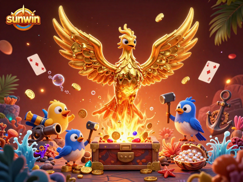 Experience winning excitement at sunwin with a vibrant casino-themed scene featuring golden riches.