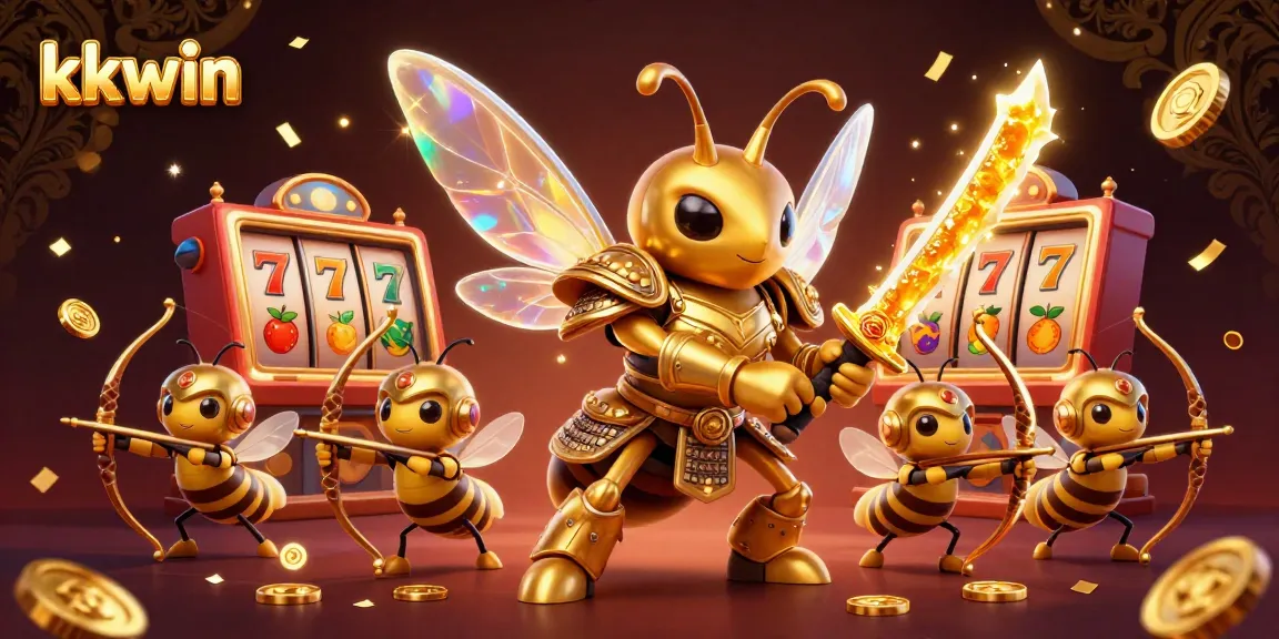 Experience thrilling slots action featuring kkwin amidst golden elements and vibrant festivities in a captivating scene.