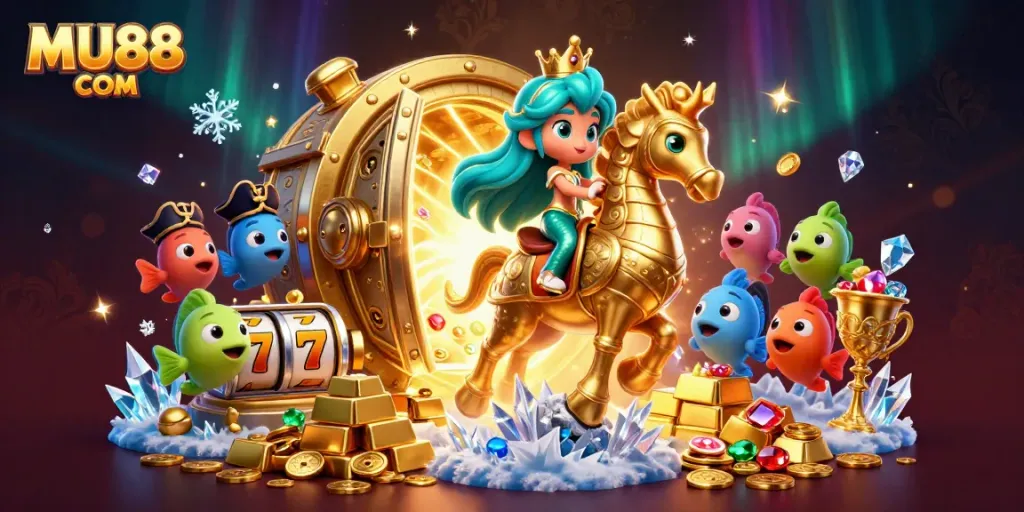 Engage with the vibrant slot games at MU88 COM in a magical underwater setting filled with treasure.