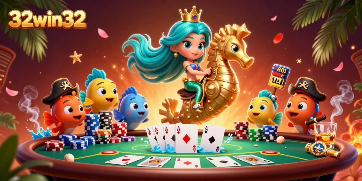 Engage in thrilling gameplay at 32win32 with a vibrant casino scene of a mermaid and seahorse.