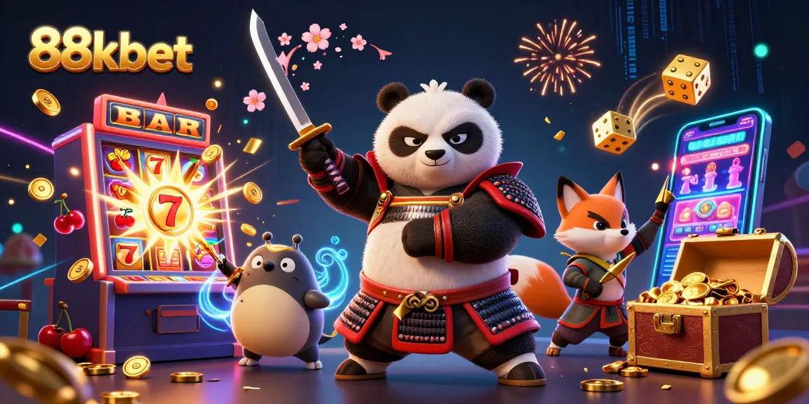 Engage with thrilling gaming action at 88kbet, featuring dynamic characters and colorful casino elements.
