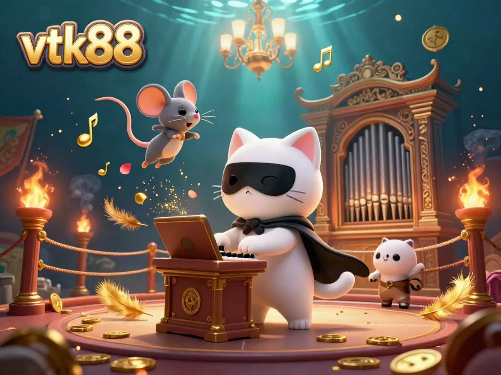 Engage with the thrilling ambiance of vtk88’s casino featuring a 3D cat at an ornate pipe organ.