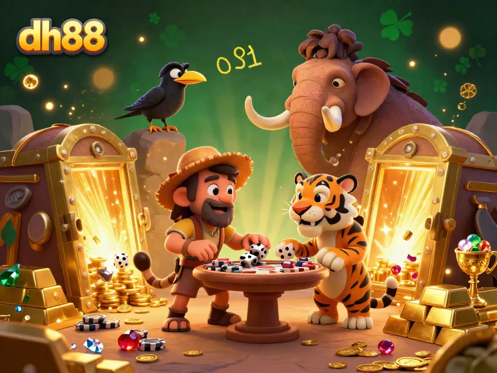 Experience exciting gaming at the dh88 casino with cavemen and a sabertooth tiger in a prehistoric setting.