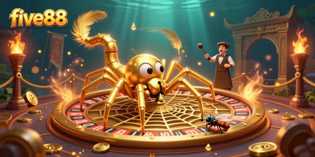 Watch the five88 spider weave a roulette web while a fly bets nervously in this enchanting casino showdown.