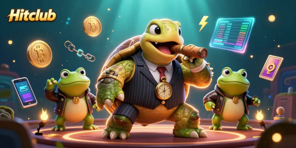 Experience thrilling gameplay at Hitclub with a vibrant casino cartoon scene featuring unique characters.