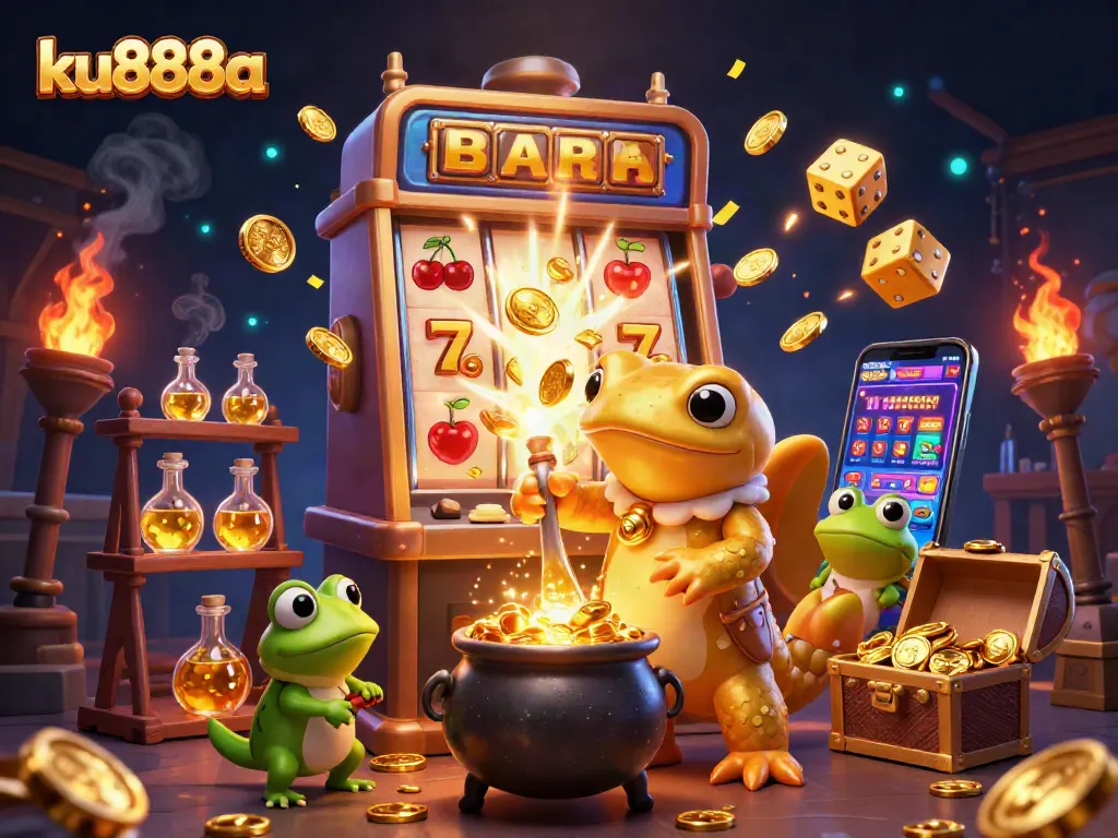 Experience excitement with ku888a as a vibrant golden alchemist scene brings casino adventures to life.
