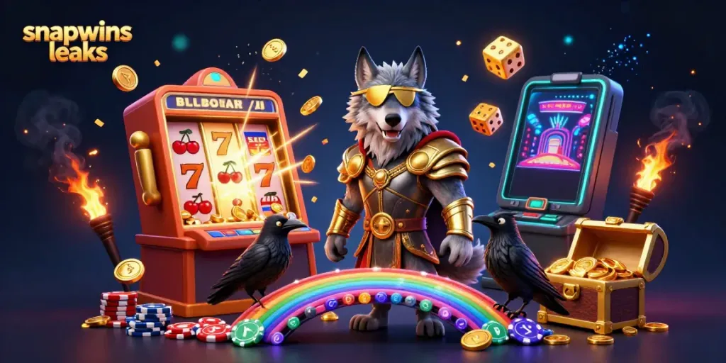 Engage with snapwins leaks through vibrant 3D imagery showcasing casino elements and Norse mythology characters.