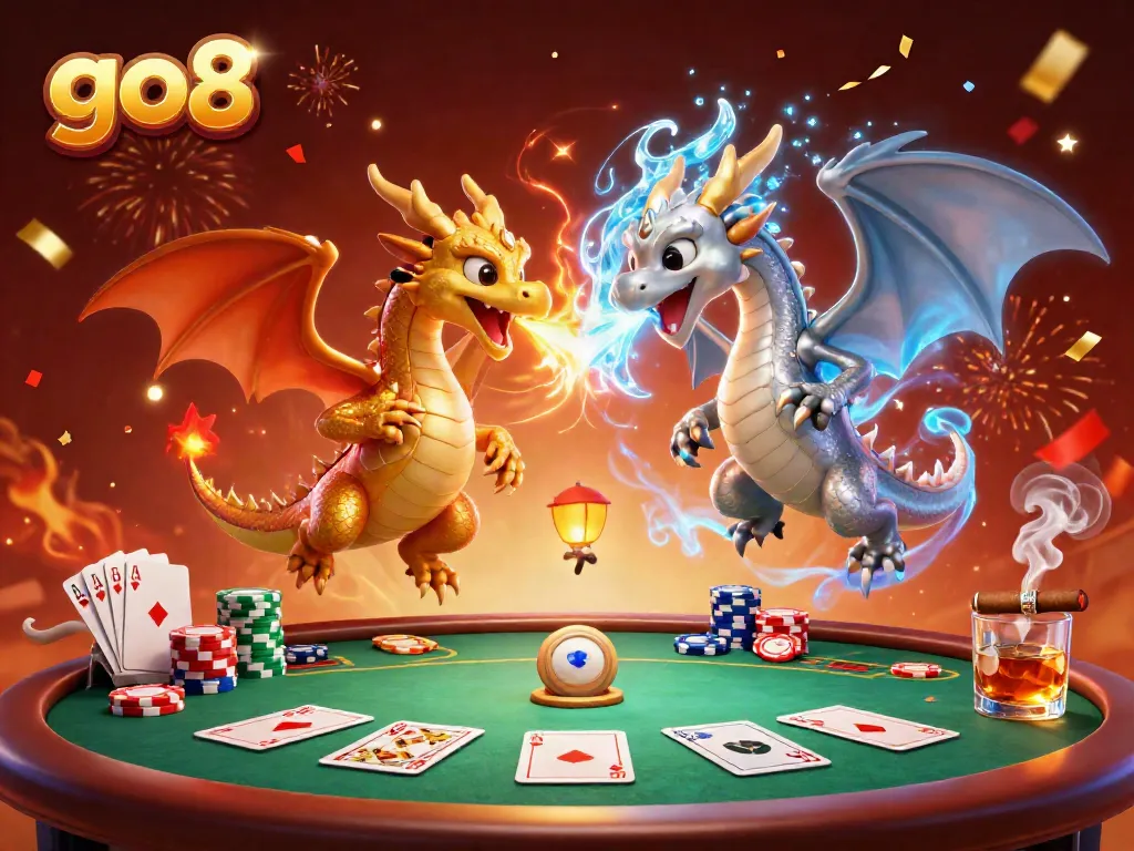 Engage in thrilling action at go8, with vibrant dragons and poker elements creating an immersive gaming atmosphere.