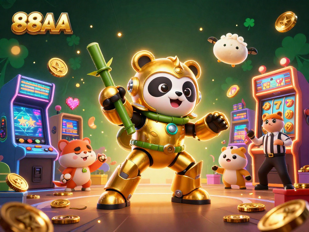 Engage with 88AA's thrilling casino experience through a dynamic mech-suit battle scene full of games.