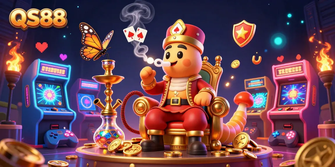 Experience thrilling gaming with QS88's colorful 3D illustration featuring casino elements.