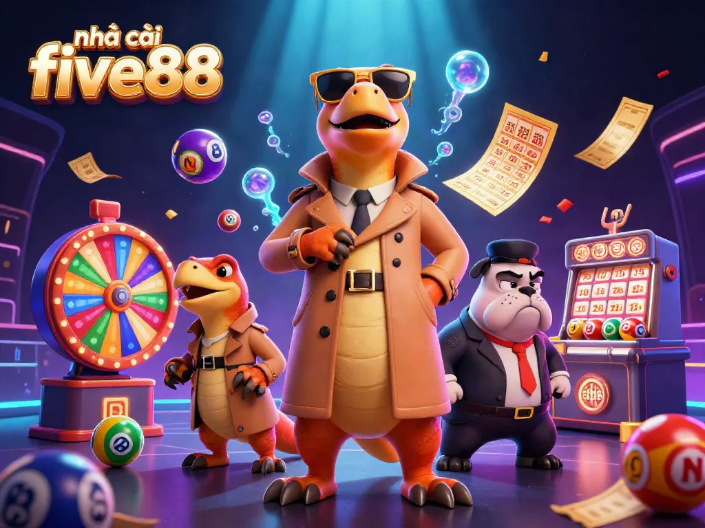 Engage with nhà cái five88 in this lively illustration of raptors in a trench coat attempting to enter a casino lounge.
