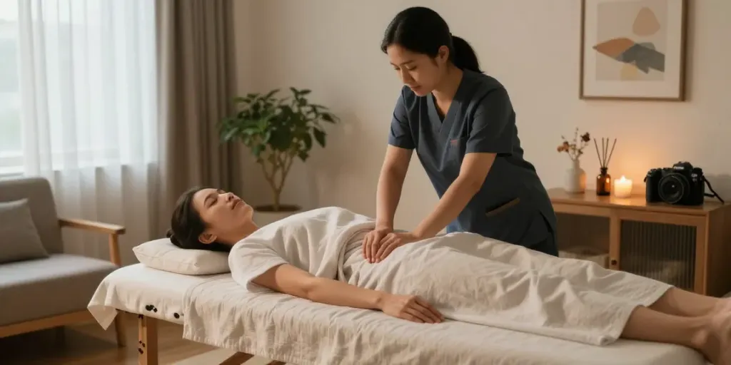 Calm home atmosphere with guro massage session providing relaxation and wellness.
